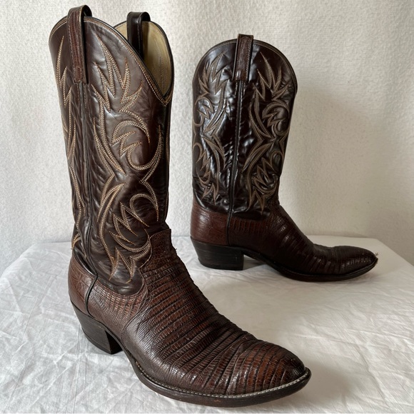 Vintage Dan Post Raleigh Teju Lizard Leather Boots brown mens 10 D Cowboy Boots - Picture 13 of 16